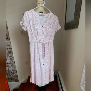 LOFT Pink and White Flutter Sleeve Midi Sundress Size S Petite